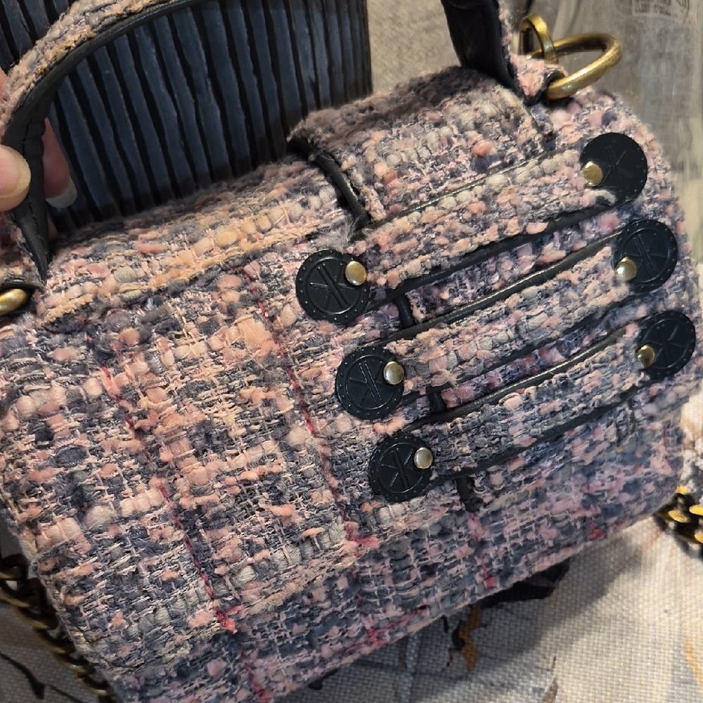 KOORELOO Stylish Pink Tweed Top-Handle Convertible Crossbody